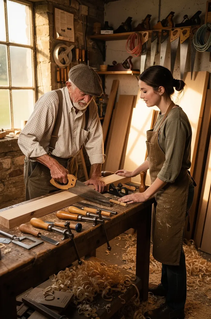 Home woodworking workshop setup with essential tools.