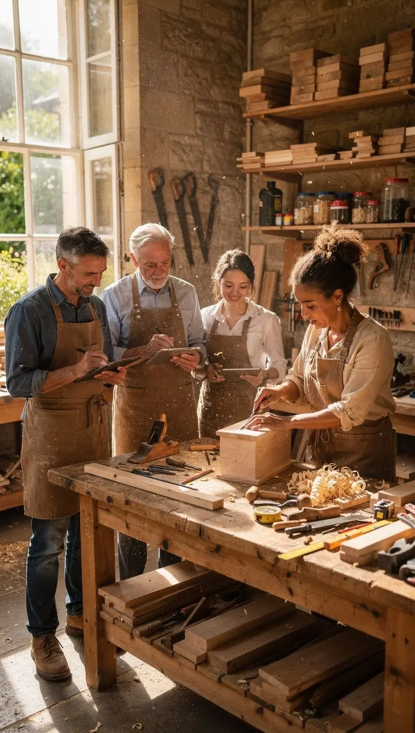 Woodworking training tools and workshop environment.