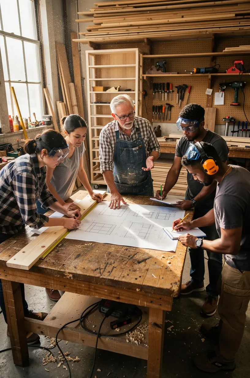 Safety practices in woodworking workshops and tools.